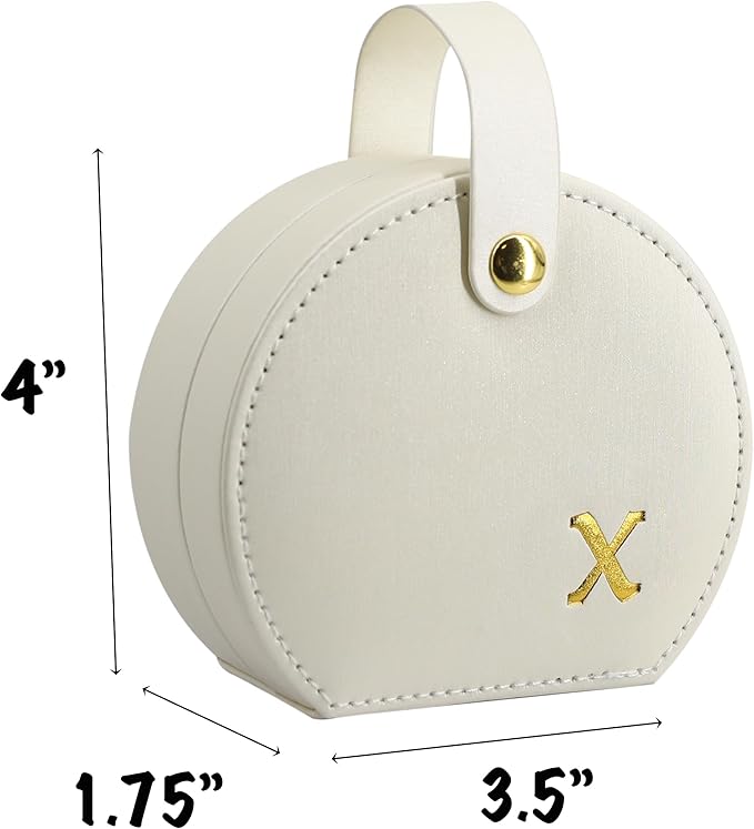 COLLECTIVE HOME - Travel Jewelry Case, Elegant Half-Moon Design with Gold Monogram, Detachable Handle, Personalized Accessory Organizer, Gift for Fashion-Forward Women and Teens (x)
