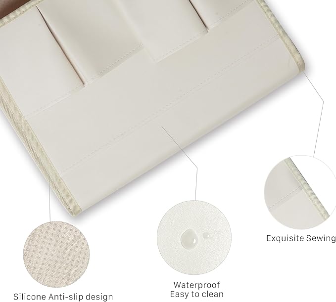 PU Leather Sofa Armrest Organizer, Armchair Magazine Holders, Waterproof Remote Holder for Recliner Couch with 1 Large Pocket, 4 Small Pockets for Magazine, Remote, Phone, Ipad, Books (white)