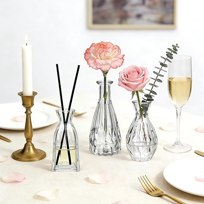 Glass Bud Vases in Bulk, 3pcs Small Glass Vase for Elegant Centerpieces,Mini Vases for Flowers,Small vases for Home Wedding Living Room Wedding Party