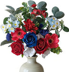 Idyllic 6 Pcs Red White & Blue Patriotic Floral Stems, Artificial Roses Hydrangeas Daisies for 4th of July, Memorial Day Wreath & Holiday Decor