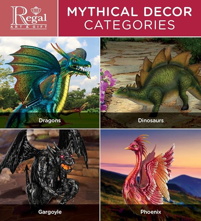 Regal Art & Gift Flying Bird Hanging Metal Mobile - Decorative Outdoor Wind Motion Sculpture for Patio, Porch & Garden Décor - Dragon