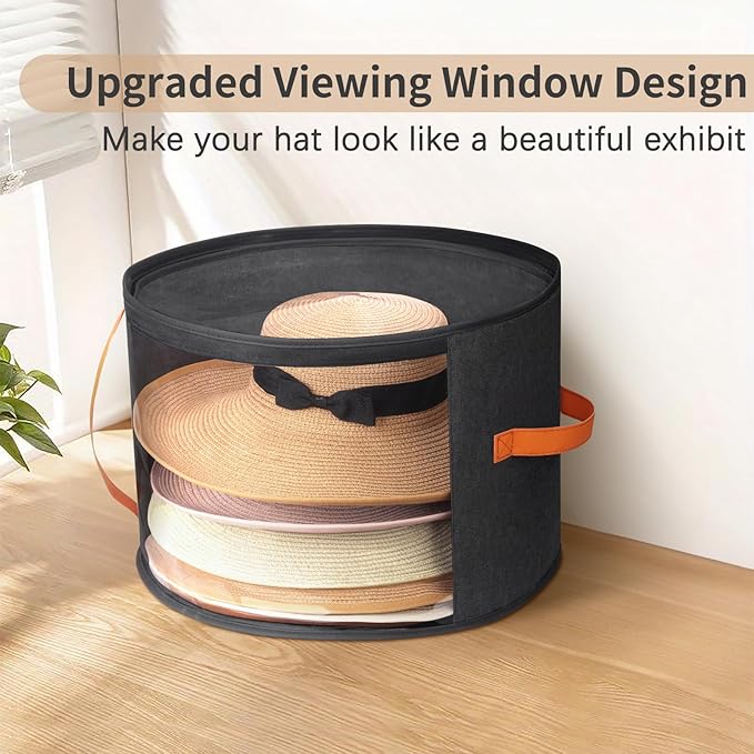 Oversized Clear Hat Storage Box for Women, Cowboy Hat Organizer for Closet, Wide Brims Hat Case with Carrying Handles, Hat Bag (Black)
