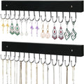 Necklace Holder Wall Mounted Jewelry Organizer - 2 Pack Wooden with 28 Hooks, Hanging Earring & Ring Bracelet Storage, Decorative Space-Saving Jewelry Display (Black)