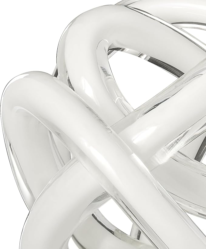Torre & Tagus Orbit Hand Blown Glass Infinity Knot Sculpture - 3 Inch Glass Art White Knot Decor Ball for Home Decor, Small Centerpiece Table Decoration for Home Interior (Solid White)