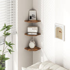 Fun Memories Corner Shelf Wall Mount, Floating Corner Shelves, Set of 6 Corner Wall Shelf Organizer, Rustic Wood Wall Storage Display Shelves for Living Room Bedroom Bathroom Kitchen, Rustic Brown