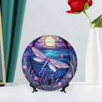 Bright Color Dragonfly Purple Stained Glass Print Decorative Plates Home Decor Ceramic Plates, Dinner Plates Display for Kitchen, Hallway Console Side Table, Presents for Dragonfly Lover, 7 Inch
