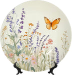 Butterfly Pattern Decorative Ceramic Plate Round Porcelain Plate 10 inch,Flower Watercolor Theme,for Bedroom Living Room Bathroom Party Kitchen Home Wall Hanging Decor,Orange Purple