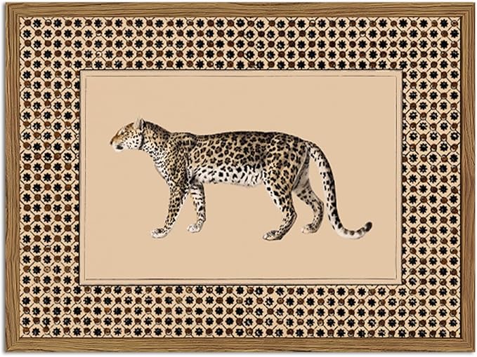 Vintage Leopard Wall Art Cheetah Safari Wall Decor Paintings, Wildlife Animal Poster Canvas Prints Aesthetic for Living Room Bedroom 16x24 inch Wood Framed