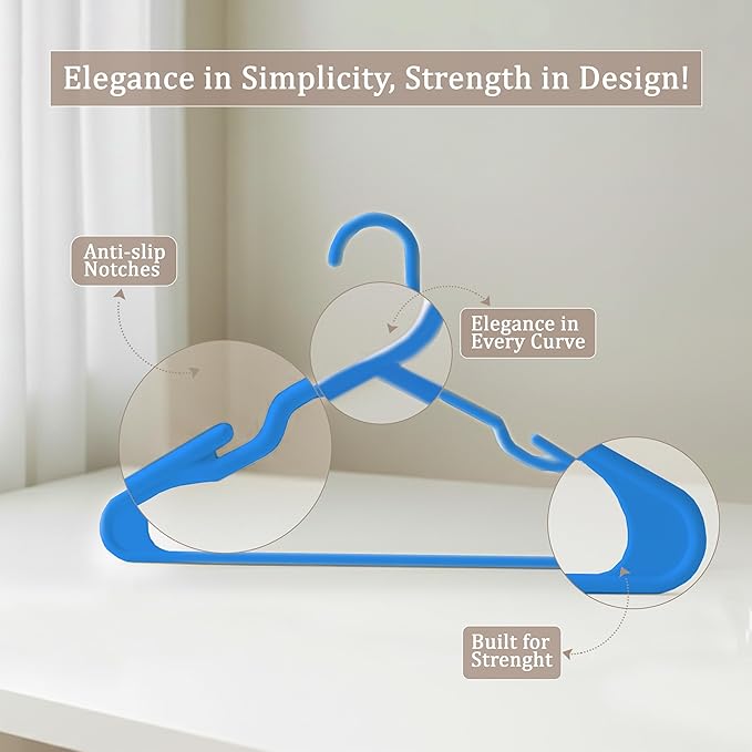 Utopia Home Plastic Hangers 50 Pack - Perfect Space Saving Clothes Hanger - Durable and Strong - Perfect Closet Organizers with Shoulder Grooves (Blue)