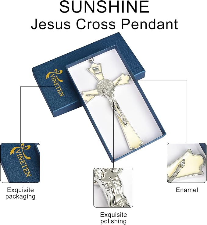 VINETEN Saint Benedict Enamel Crucifix - Crucifix Wall Cross Metal Wall Art-8 Inch Cross Give Blessing and The Spiritual Sacred:Faith Gift for your Acquaintances