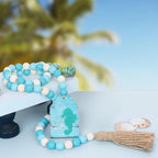 Meplait Wood Bead Garland, Coastal Tassel Garland with Seahorse Tag Beach Farmhouse Decor for Tiered Tray Table Centerpiece Wall Home Decoration
