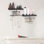 Keebofly Hanging Wall Mounted Jewelry Organizer with Rustic Wood Jewelry Holder Display for Necklaces Bracelet Earrings Ring Set of 2 Black,[Patented]
