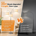 Nintiue Dimmable Floor Lamp - 3 Lights Brushed Nickel Arc Floor Lamps for Living Room,1000LM Modern Tall Standing Lamp with White Shades,Mid Century Tree Floor Lamp for Bedroom,3 LED Bulbs Included