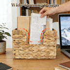 Hanging Magazine Basket for Mail Book File - Woven Wall Magazine Holder Storage for bathroom Kitchen Office - Water Hyacinth Farmhouse Storage