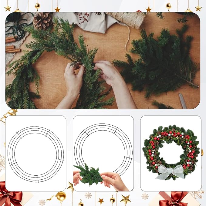 4 Pack Wreath Frame 12 Inch Wire Wreath Frame Round Metal Wreaths Form Dark Green Wire Wreaths Ring for Floral Arrangements DIY Craft Home Decorations Wedding Thanksgiving Christmas Party Supplies