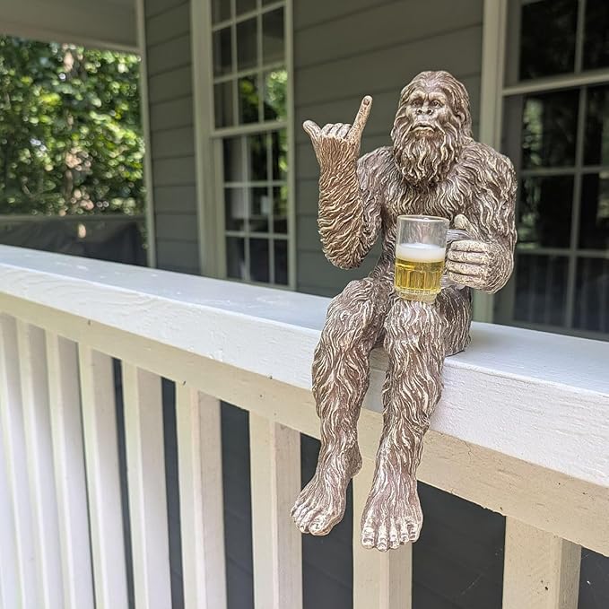 John Bernard & Company Party Bigfoot Male Hang Loose Beer Drinking Decorative Sasquatch Yeti Statue/Figurine 10 Inch H Shelf Sitter Figurine (Stonewash)
