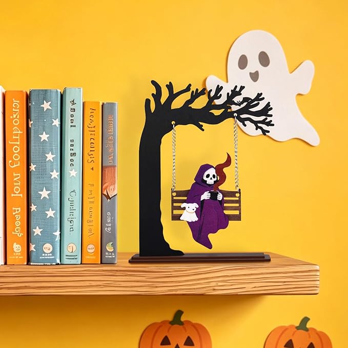 Funny Halloween Desktop Swing Decor, Spooky Indoor Home Decor for Living Room/Kitchen/Tabletop, Gothic Fall Themed Desktop Ornament, Unique Halloween Decoration for Women (Grim Reaper)