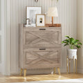 32" W Farmhouse Shoe Storage Cabinet with 2 Flip Drawers and Barn Door Design, Adjustable Shelves, Modern Hidden Slim Narrow Shoe Rack Cabinet for Entryway, Foyer, Hallway, Living Room, Greige