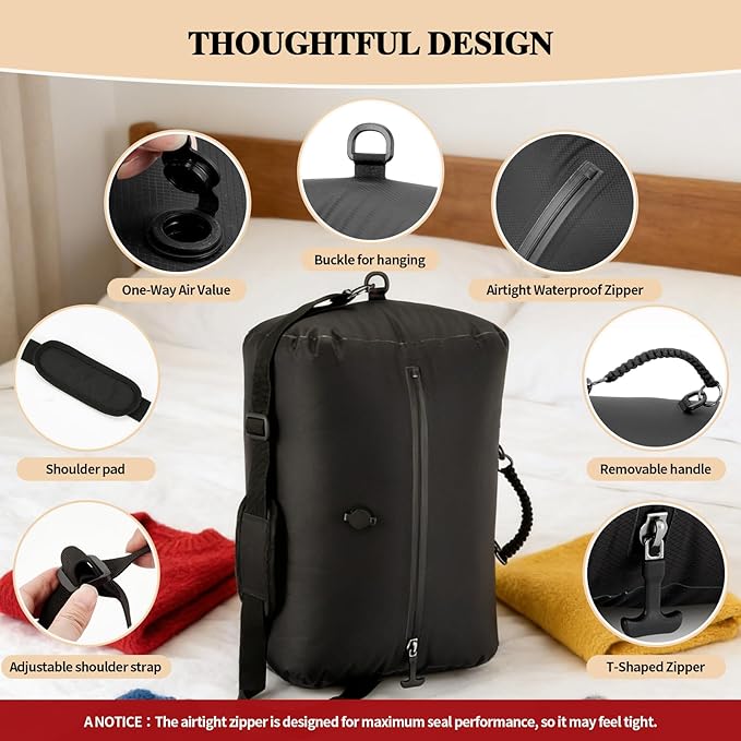 Vacuum Bags for Travel with Wireless Pump, 38L Reusable Vacuum Compression Bags with IP67 Waterproof Zipper 70D Nylon Vacuum Seal Packing Cubes Space Saver Bags for Carry On Backpack