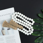 Meplait 39in Wood Bead Garland Farmhouse with Tassels,Versatile Prayer Beads Boho Chic Wall Hanging Home Decor (White)