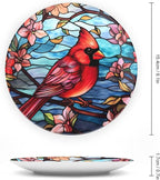 Decorative Plates, Cardinal Bird Colorful Stained Glass Painting Ceramic Dinner Plate Home Wobble-Plate with Display Stand, Wall Hanging Decor for Kitchen Household 6 Inch, Gifts for Loss of Loved