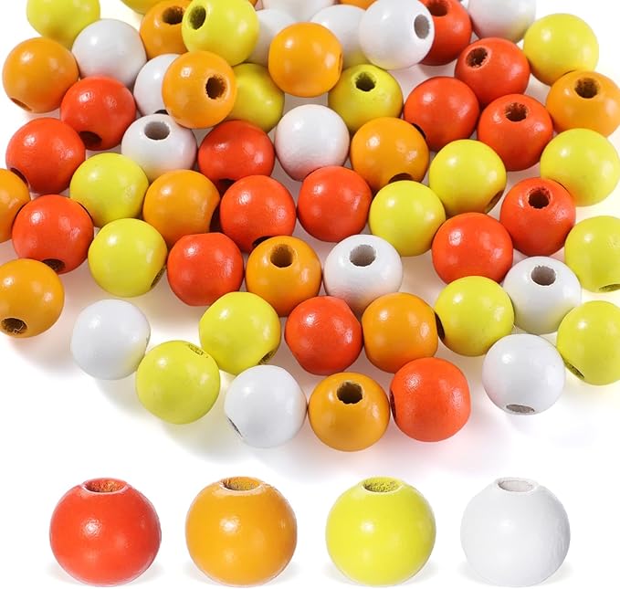 Equsion Seasonal Wooden Bead Garland with Tassels, 3.3 ft Holiday Vintage Boho Bead Garland Easter Tray Decoration, Vase Wall Room Art Birthday Party Decoration(Gradient Yellow)