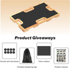 Wood Resistance Band Foot Plate, Non-Slip Exercise Board with Free Soft Pad & Drawstring Bag for Strength Training, Stretching & Balance, Home Gym Fitness Platform for Full-Body Exercises