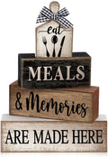 Moucuny 4 Pcs Farmhouse Kitchen Decor Wooden Plate Farmhouse Table Decor Black Brown and White Tableware Centerpiece Rustic Decorative Plates Stacked Block Sign for Display Cabinet Kitchen Decoration