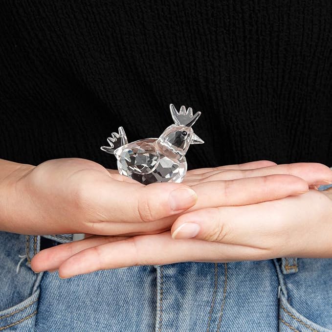 LONGWIN Crystal Animal Figurines Mini Glass Chicken Statues Home Table Decoration Ornaments Collectible