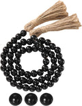 Equsion Seasonal Wooden Bead Garland with Tassels, 3.3 ft Holiday Vintage Boho Bead Garland Easter Tray Decoration, Vase Wall Room Art Birthday Party Decoration(Black)