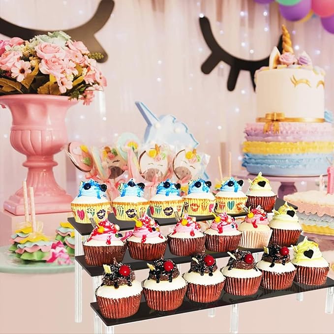 AZEAM 2 Packs 15 3/4 inch Acrylic Riser Display Stand Shelf Clear 3 Tier Display Shelves Compatible with Figures Cupcake Stand Food Dessert Holder