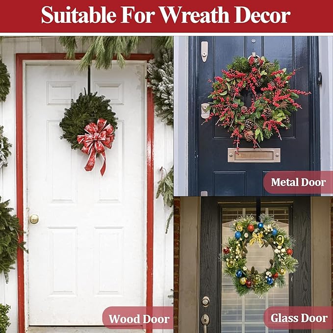 Wreath Hanger for Front Door, Adjustable 15 to 25 Inches Wreath Hangers, 20 lbs Larger Door Upgrade Wreath Hanger, Christmas (Black)