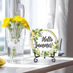 Lemon Daisy Wooden Sign Desk Decor - Hello Summer Wood Plaque with Support Stand, Summer Gifts for Women Men, Home Kitchen Office Farmhouse Shelf Desk Decor Accessories