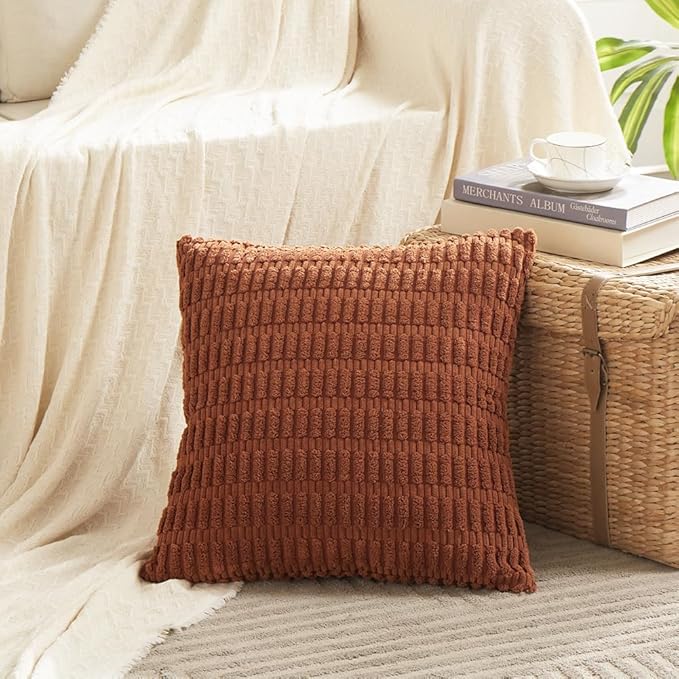 Fancy Homi 4 Packs Decorative Throw Pillow Covers for Living Room Couch Bed, Modern Farmhouse Boho Home Décor Accent Cushion Case, 24" x 24", Rust