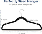 SereneLife Velvet Hangers 100 Pack Black – Slim Non-Slip Clothes Hangers with Chrome 360° Swivel Hook, Durable 10 lbs Capacity, Ultra-Thin Space Saving Hangers for Closet Organization