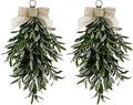 22" Artificial Teardrop Swag Olive Wreath For Front Door, 2-Pack Realistic Greenery Swag With Olive Fruit/Green Leaves/Flowers, Seasonal Artificial Olive Branch Swag for Indoor&Outdoor Decor