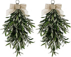 22" Artificial Teardrop Swag Olive Wreath For Front Door, 2-Pack Realistic Greenery Swag With Olive Fruit/Green Leaves/Flowers, Seasonal Artificial Olive Branch Swag for Indoor&Outdoor Decor