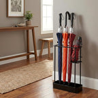 Umbrella Stand, Metal Umbrella Holder for Entryway, 17 × 11.2 × 6 Inches Umbrella Rack Organizer, Umbrella Holder Rack for Umbrella Storage, Office, Black, Rectangle
