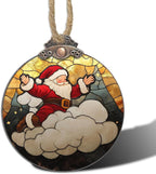 DASTOLL Stained Glass Christmas Decorations, Santa Claus On The Cloud Suncatcher for Window Christmas Tree Hanging Ornaments Cute Sun Catcher Xmas Decor Gifts for Women Men Mom Nana Friend