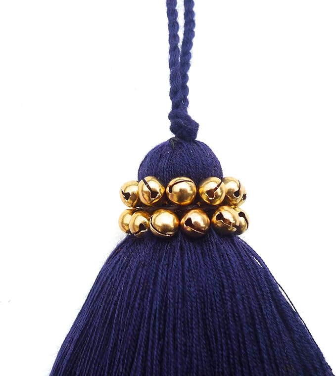 Multi-Colored Layered Large Cotton Tassel with Hanging Loop for Furniture Décor, Home or Handbag Accessory (Blue)