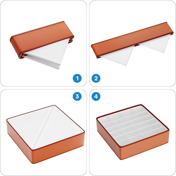Fashion Leather Sock Underwear Drawer Organizer clothes, Closet Dividers，64 Cell (16+24+24) Foldable Leather Storage Box for Panties, Ties, Accessories（3 Pack）