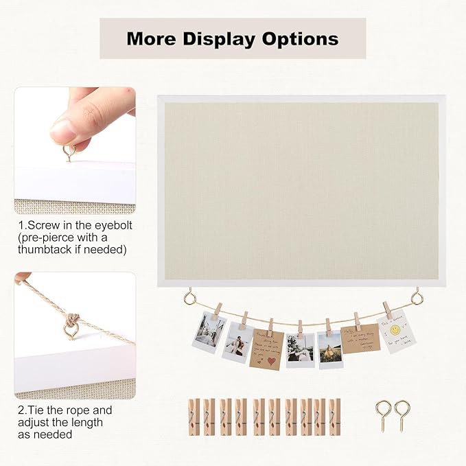 Thboxes Cork Board with Linen, 24" x 18" Double-Sided Bulletin Board Corkboard for Wall Picture Display Framed Vision Boards for Home Office School Pin Boards with 20 Pushpins &10 Clips
