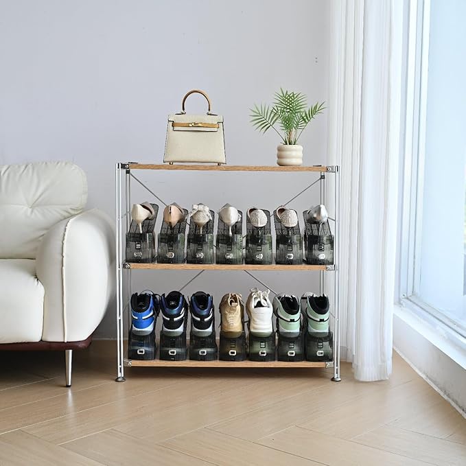 Shoe Slots Organizer, Clear Shoe Stacker, Adjustable Level Shoe Rack,Storage Space Saver for Sneakers Display (Green Transparent, 8Pack)