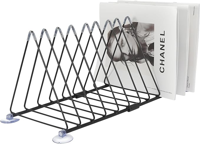 Vinyl Record Holder Storage, 11 Slot Metal Record Stand Magazine Newspaper Album Display Rack Desktop Triangle File Holders for Office Home Black