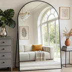 Prywot Full Length Mirror, Oversized 90"x46" Arched-Top Floor Mirror, Free Standing Mirrors, Modern Full Body Mirrors with Aluminum Alloy Frame for Bedroom,Living Room, Black