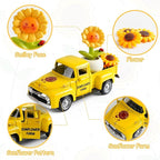Sunflower Truck Decor, Yellow Vintage Pickup Truck with Sunflower Arrangement, Rustic Farmhouse Summer Tiered Tray Decor, Kitchen Table Centerpiece, Home Office Shelf Decorations