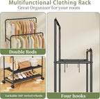 Simple Trending Clothes Rack, Rolling Clothing Rack With Shelves Load 450 LBS, Double Rod Clothing Racks with Wheels for Hanging Clothes, Black