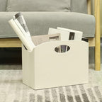 EZDeco Magazine Holder Foldable Magazine Rack Floor PU Leather File Holder Newspaper Book Storage Magazine Basket Document File Folder Organizer for Office Home (Off-White-2)