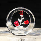 LONGWIN Crystal Tulips Flower Figurines with a Outer Circular Ring, Glass Spring Bouquet Collectible Figurines Home Decor Ornaments Ruby