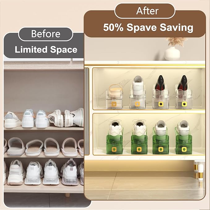 6Pack Shoe Slot Organizers Clear Shoe Stacker Organizer for Closet Shoe Holder Space Saver Rack Storage for Closet (Clear, 6Pack)